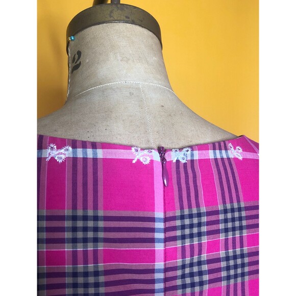 Y2K ALLEN B SCHWARTZ Pink Checkered Dress W/Scalloped Hem & Eyelet Detail. S-M - Picture 8 of 10